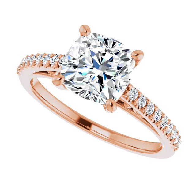 Cushion Cathedral Engagement Ring with Scroll Accents