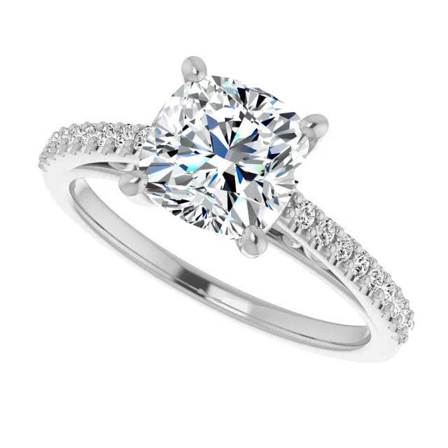 Cushion Cathedral Engagement Ring with Scroll Accents