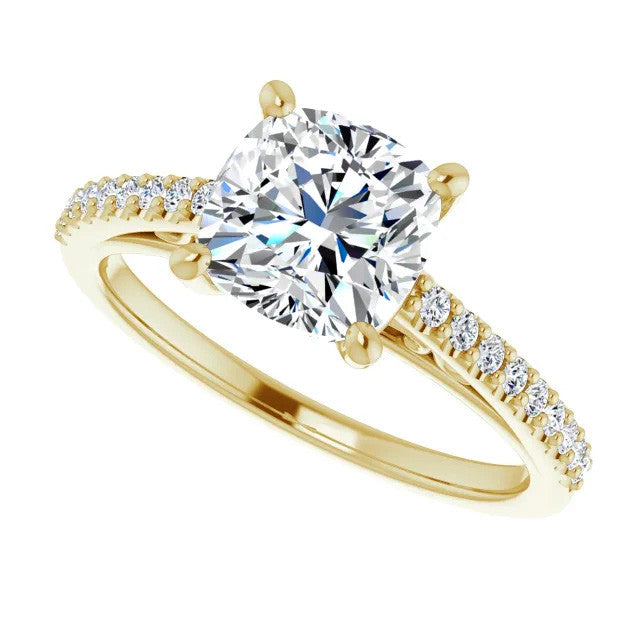 Cushion Cathedral Engagement Ring with Scroll Accents