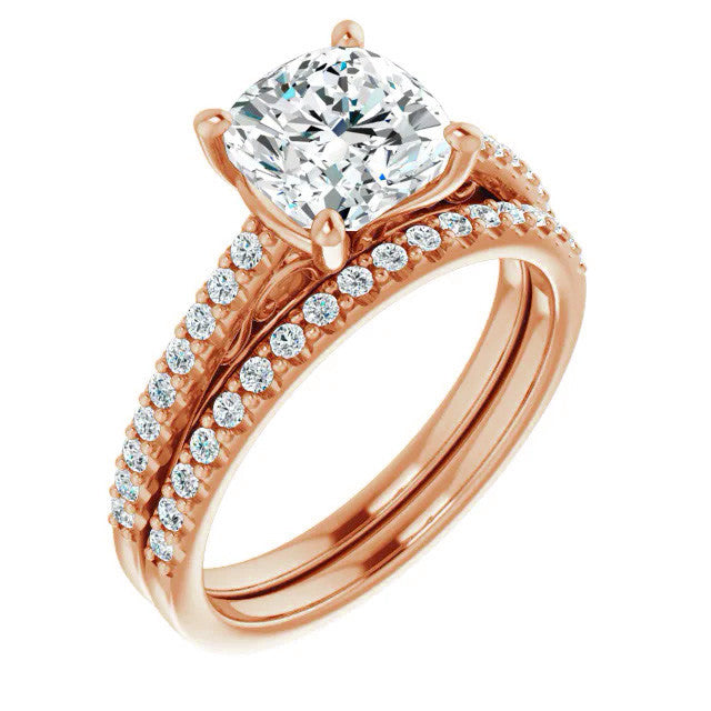 Cushion Cathedral Engagement Ring with Scroll Accents