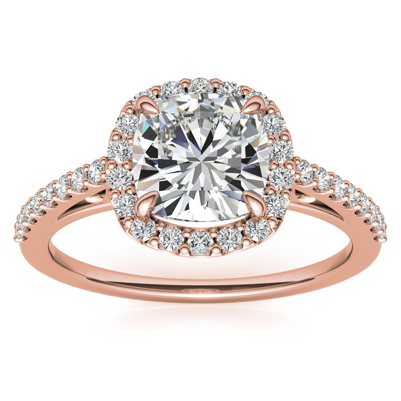 Cushion Petite Halo Moissanite Engagement Ring with Scroll Accent
