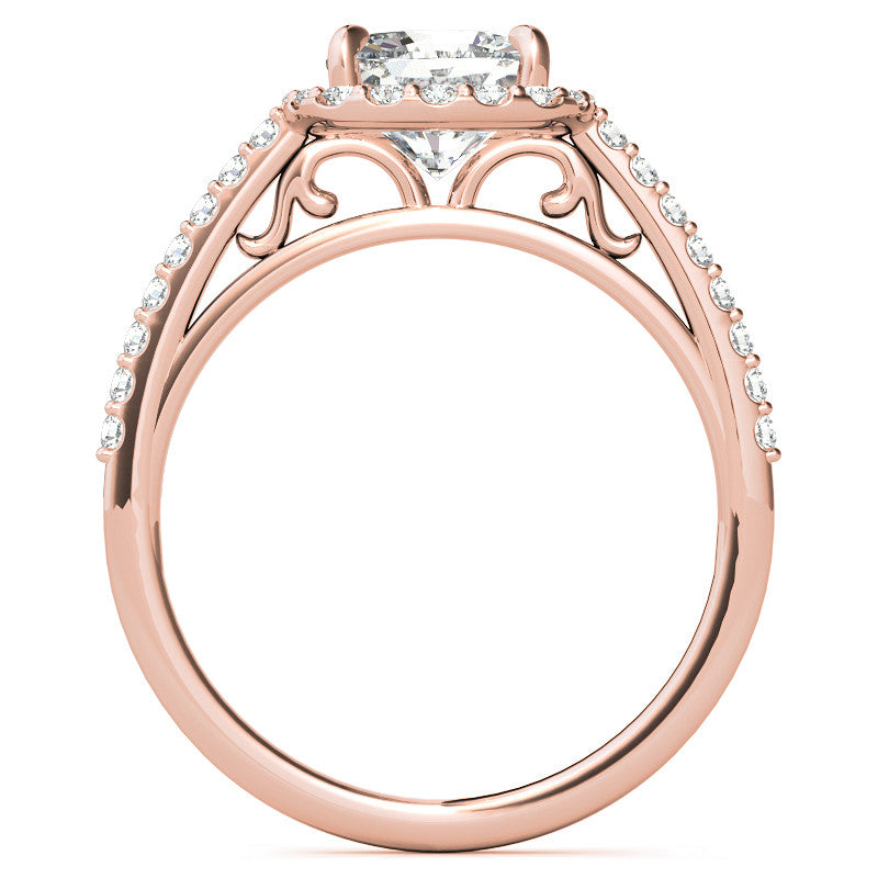 Cushion Petite Halo Moissanite Engagement Ring with Scroll Accent