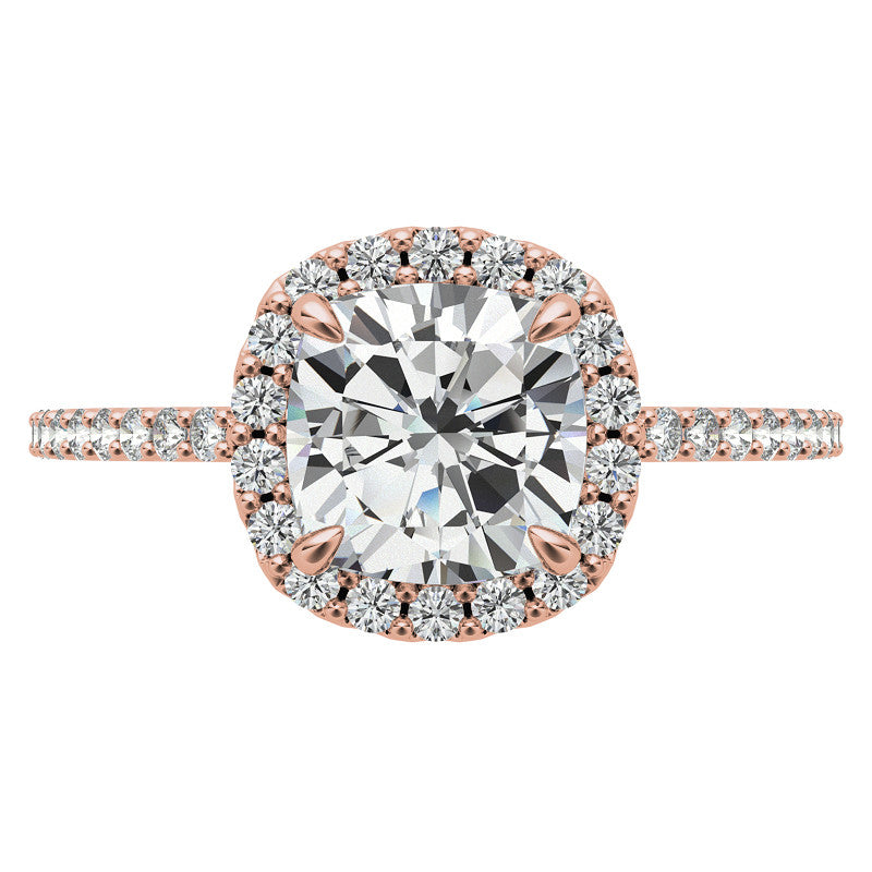 Cushion Petite Halo Moissanite Engagement Ring with Scroll Accent