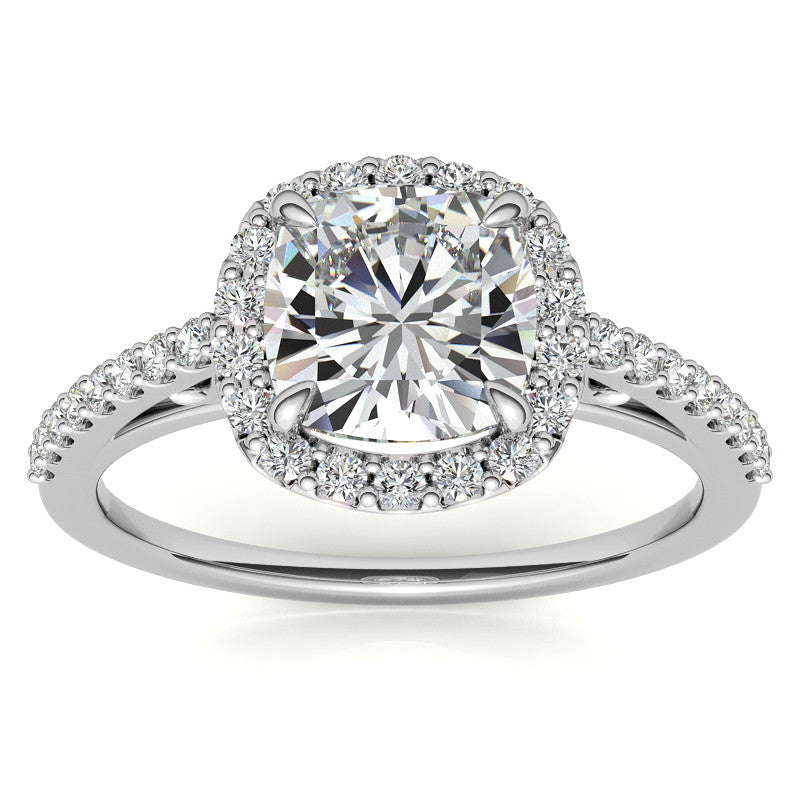 Cushion Petite Halo Moissanite Engagement Ring with Scroll Accent