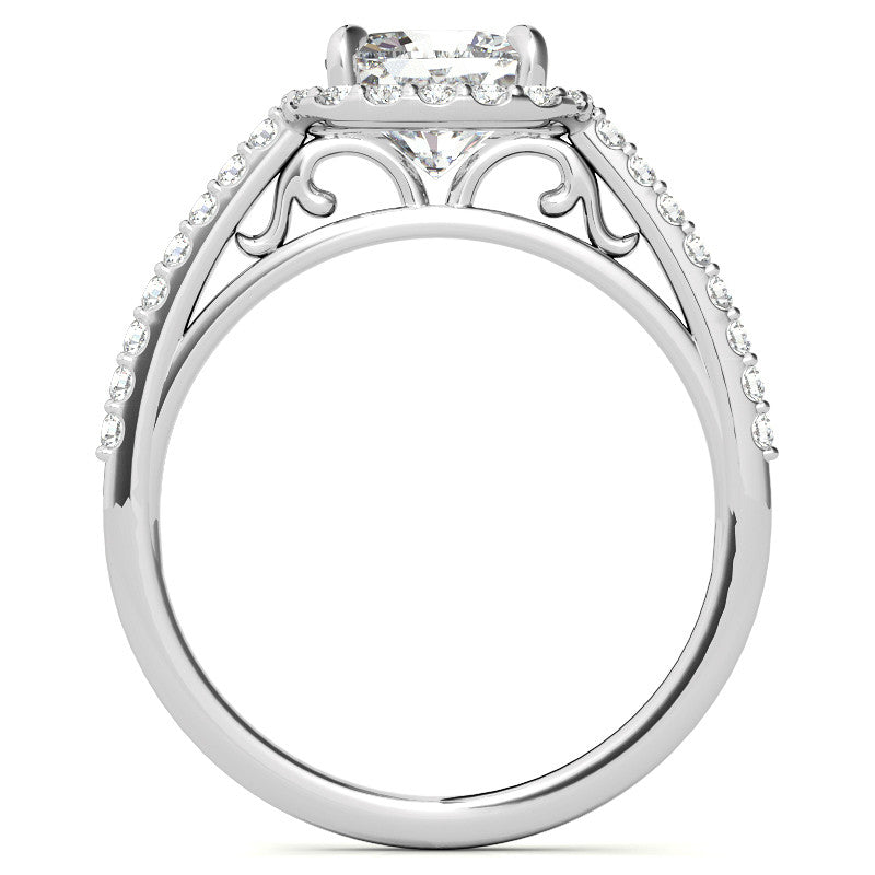 Cushion Petite Halo Moissanite Engagement Ring with Scroll Accent