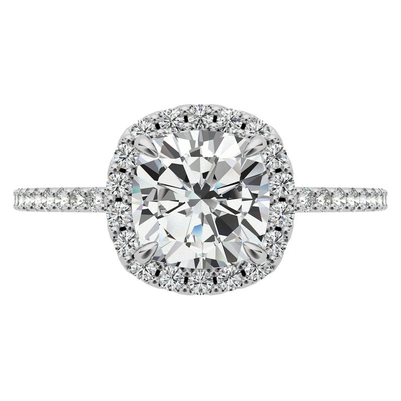 Cushion Petite Halo Moissanite Engagement Ring with Scroll Accent