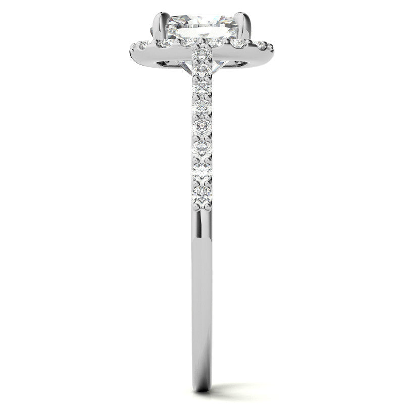 Cushion Petite Halo Moissanite Engagement Ring with Scroll Accent