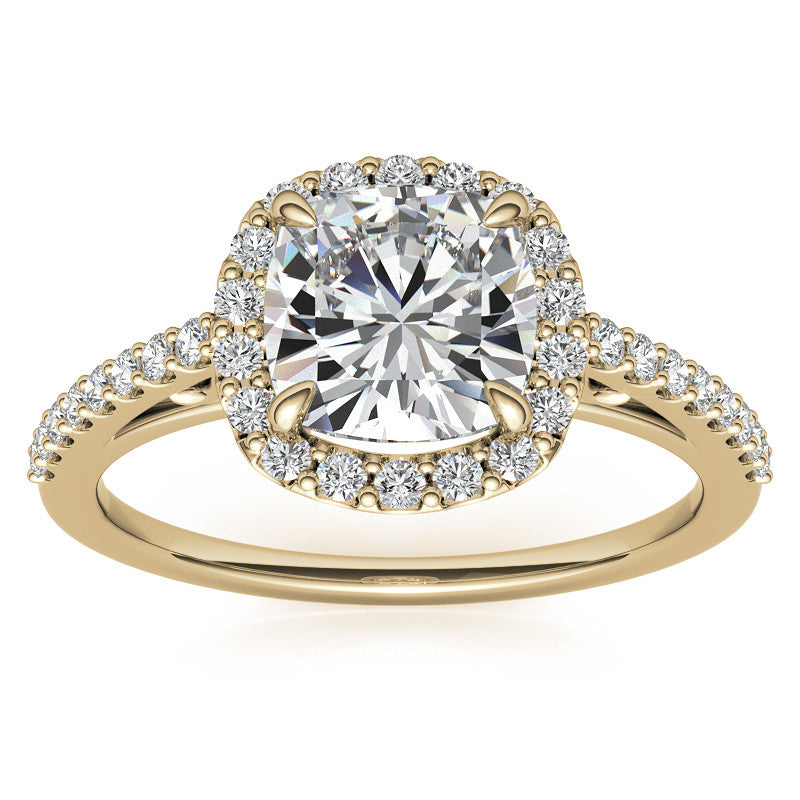 Cushion Petite Halo Moissanite Engagement Ring with Scroll Accent