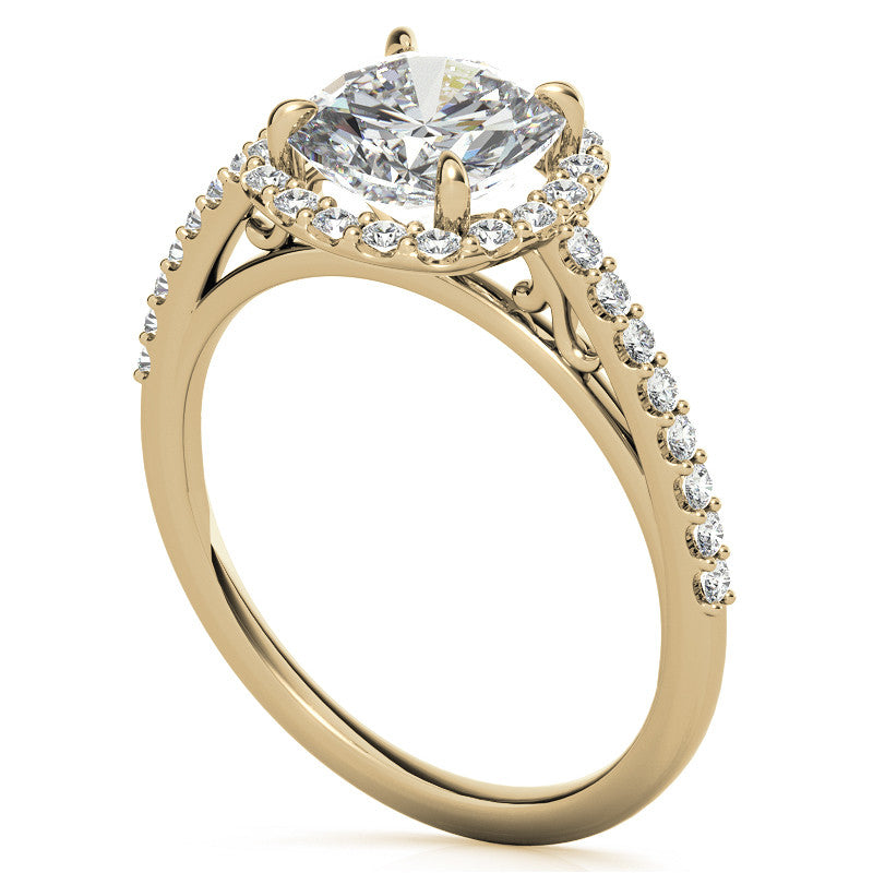 Cushion Petite Halo Moissanite Engagement Ring with Scroll Accent