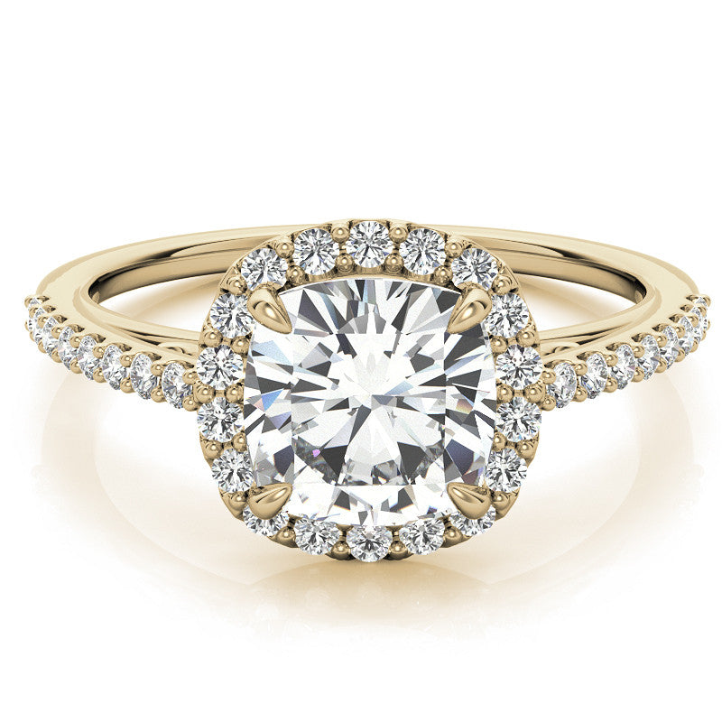 Cushion Petite Halo Moissanite Engagement Ring with Scroll Accent