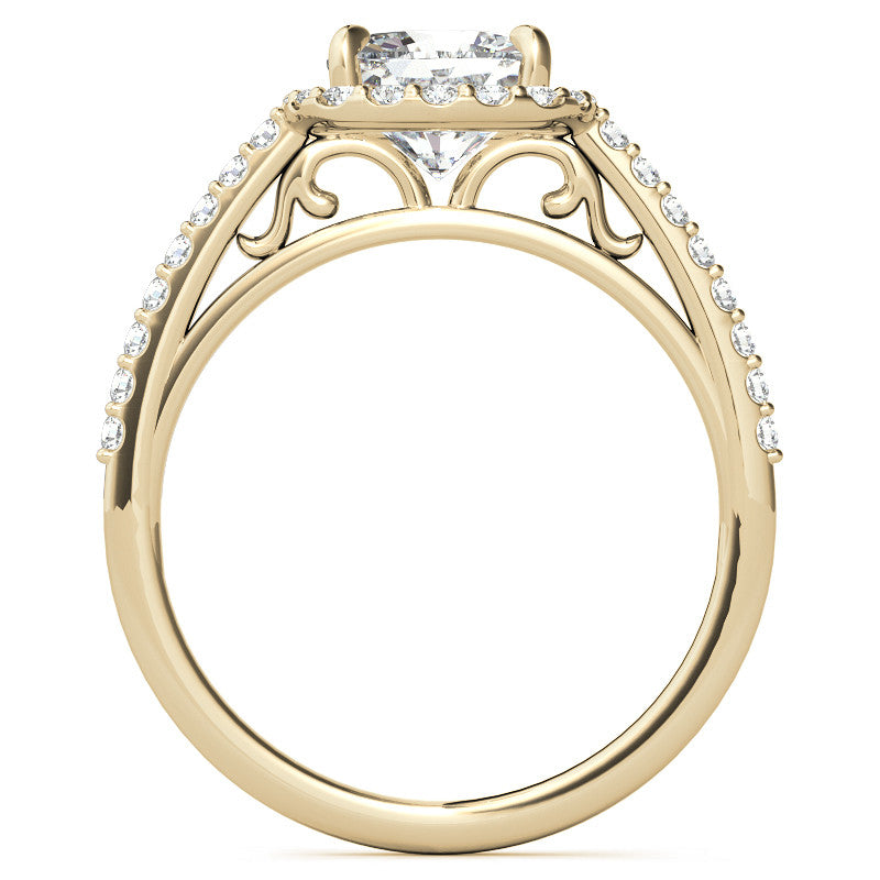 Cushion Petite Halo Moissanite Engagement Ring with Scroll Accent