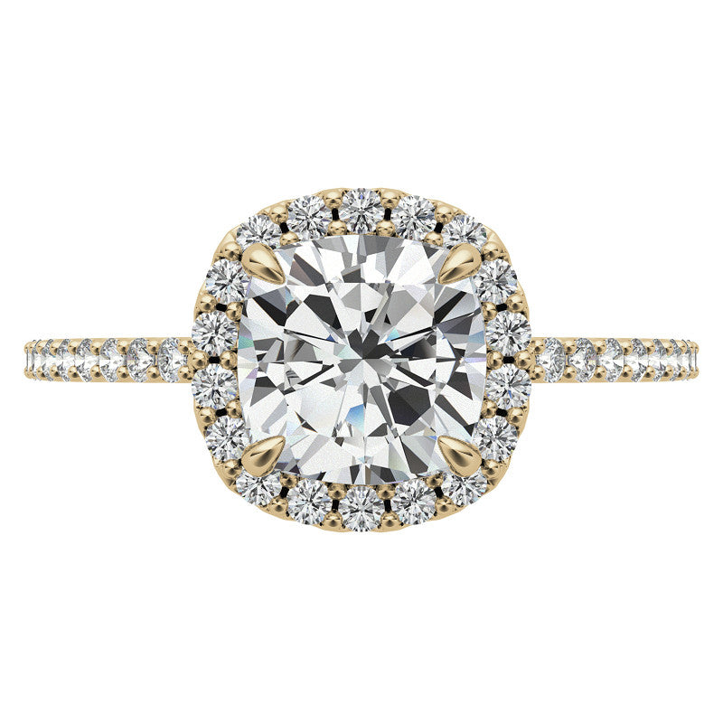 Cushion Petite Halo Moissanite Engagement Ring with Scroll Accent