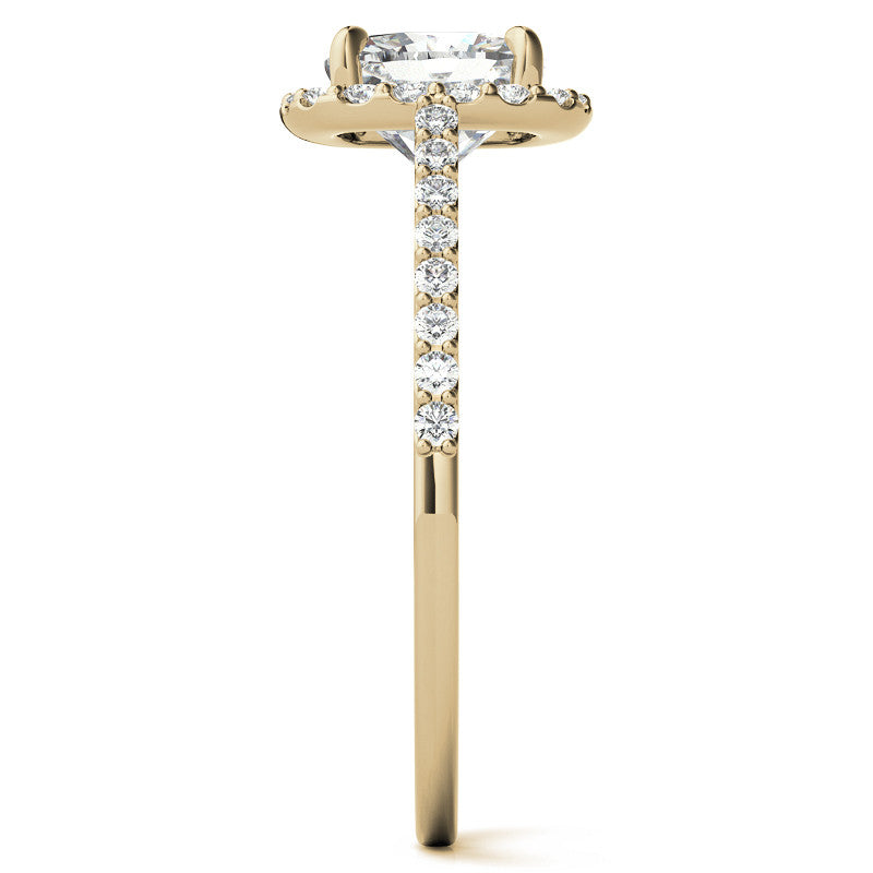 Cushion Petite Halo Moissanite Engagement Ring with Scroll Accent