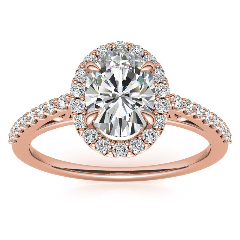 Oval Petite Halo Engagement Ring with Scroll Accent