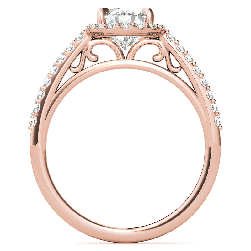 Oval Petite Halo Engagement Ring with Scroll Accent