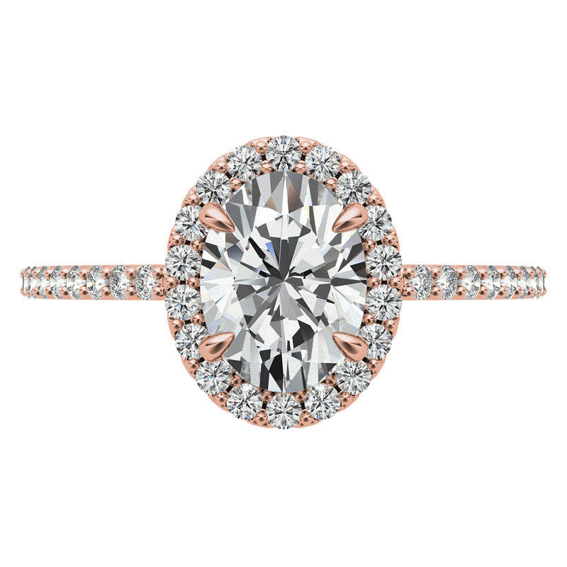 Oval Petite Halo Engagement Ring with Scroll Accent