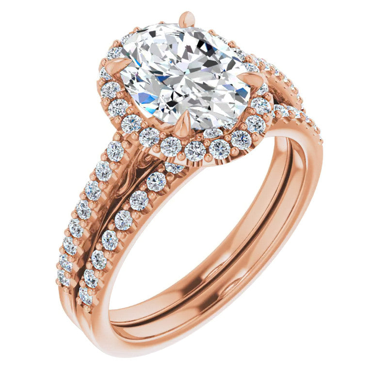 Oval Petite Halo Engagement Ring with Scroll Accent