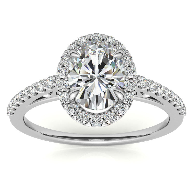 Oval Petite Halo Engagement Ring with Scroll Accent