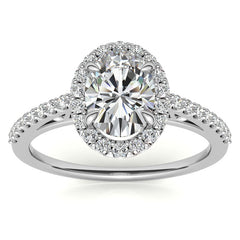Oval Petite Halo Engagement Ring with Scroll Accent