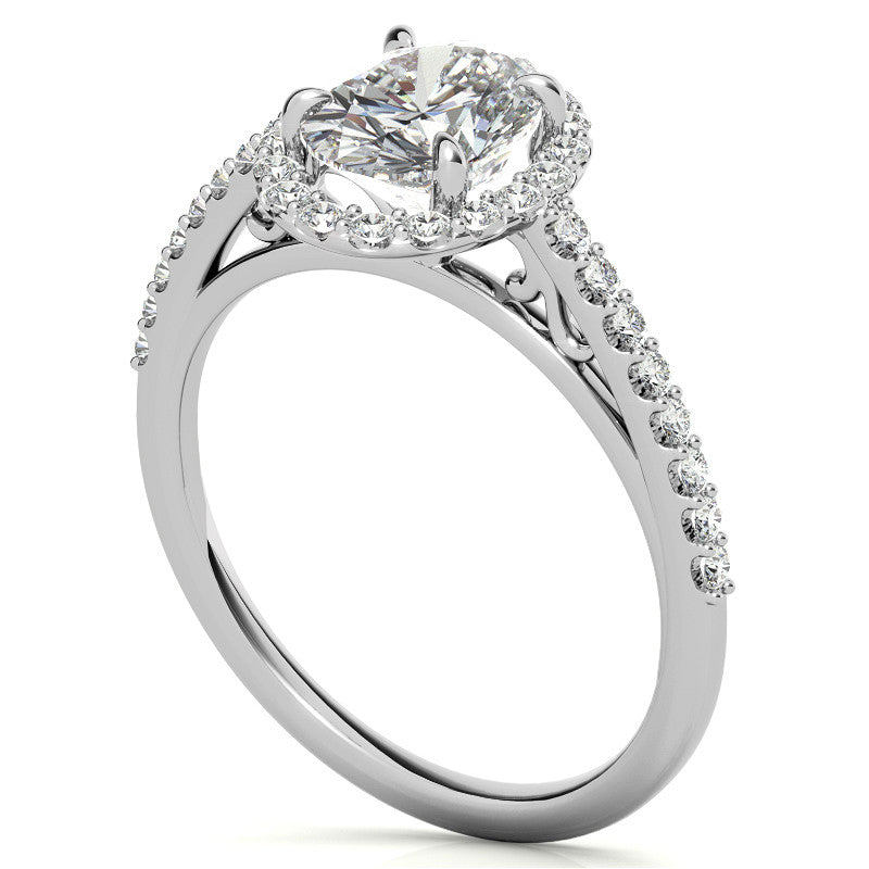 Oval Petite Halo Engagement Ring with Scroll Accent