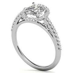 Oval Petite Halo Engagement Ring with Scroll Accent