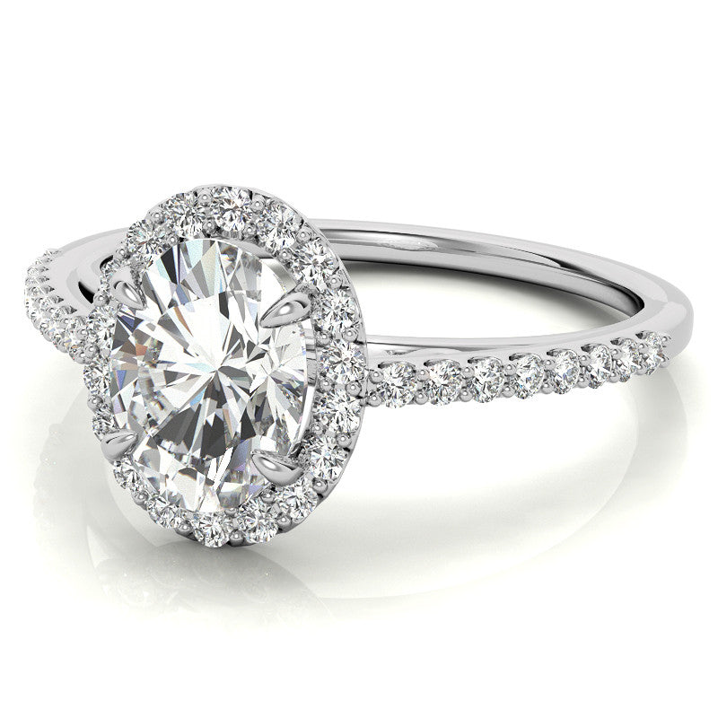 Oval Petite Halo Engagement Ring with Scroll Accent