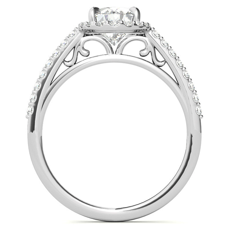 Oval Petite Halo Engagement Ring with Scroll Accent
