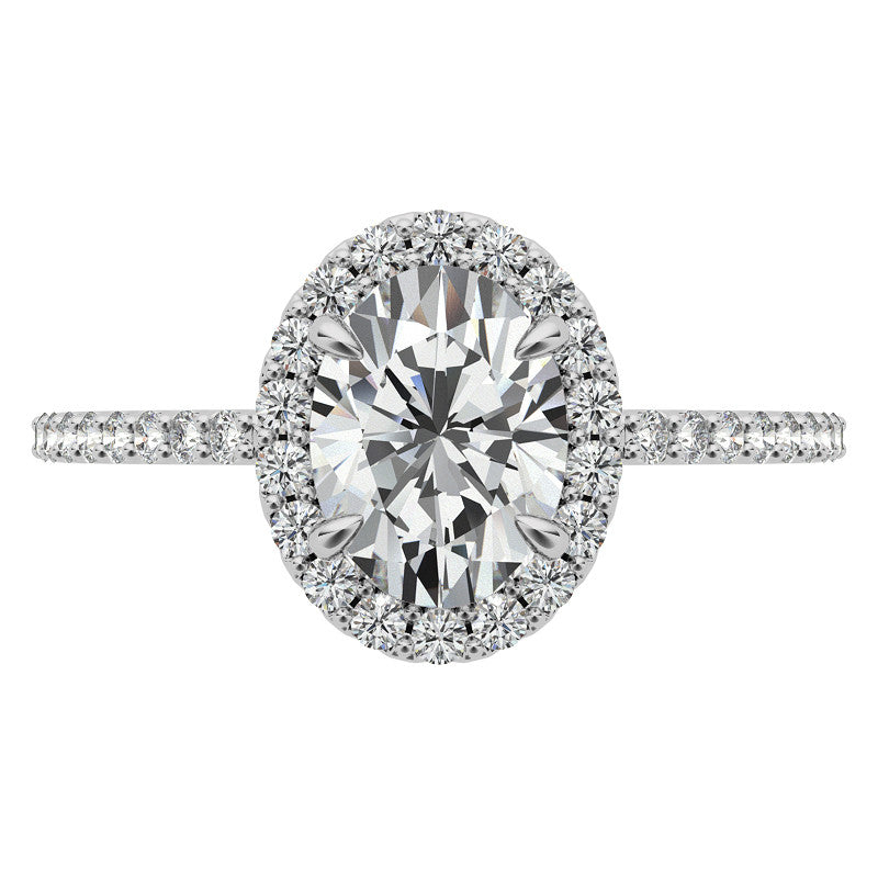 Oval Petite Halo Engagement Ring with Scroll Accent