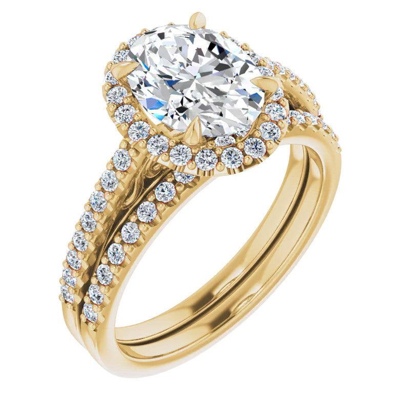 Oval Petite Halo Engagement Ring with Scroll Accent