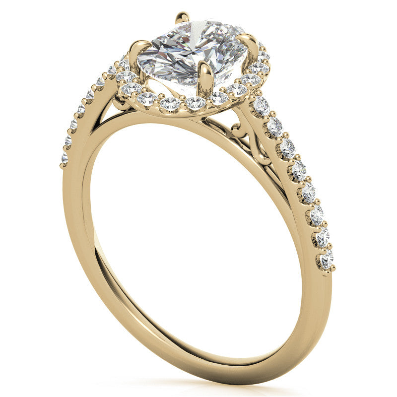 Oval Petite Halo Engagement Ring with Scroll Accent