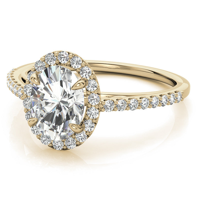 Oval Petite Halo Engagement Ring with Scroll Accent