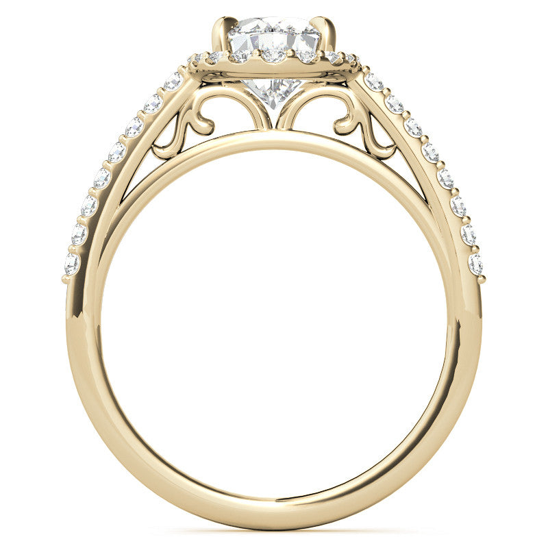 Oval Petite Halo Engagement Ring with Scroll Accent
