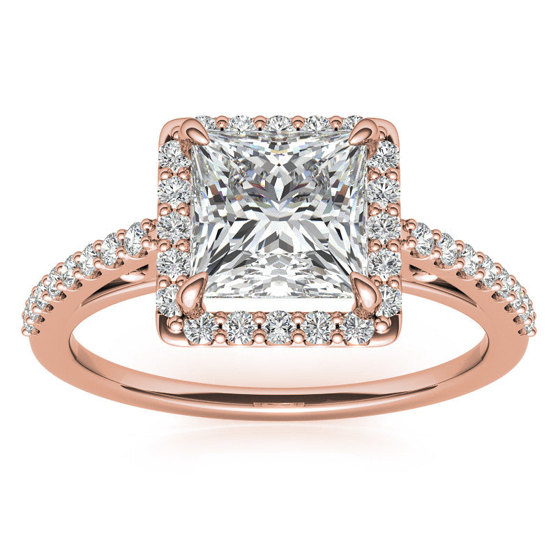 Princess cut Petite Halo Engagement Ring with Scroll Accent