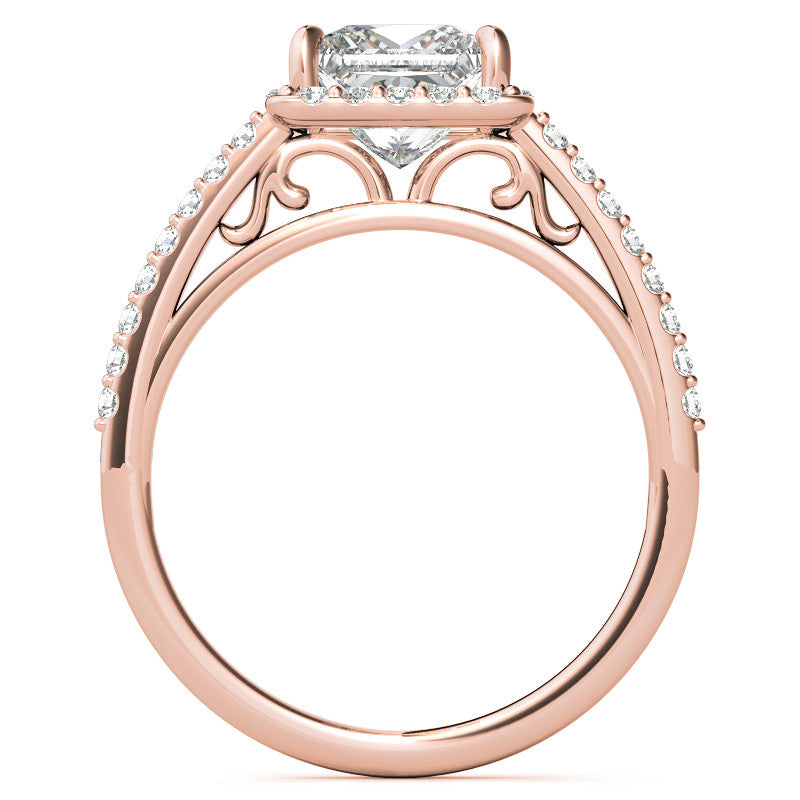 Princess cut Petite Halo Engagement Ring with Scroll Accent