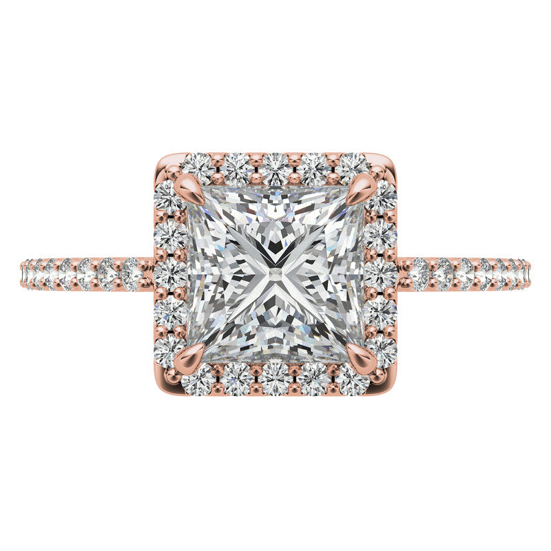 Princess cut Petite Halo Engagement Ring with Scroll Accent