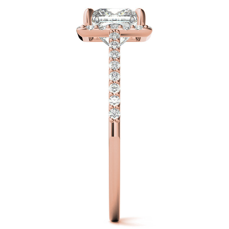 Princess cut Petite Halo Engagement Ring with Scroll Accent