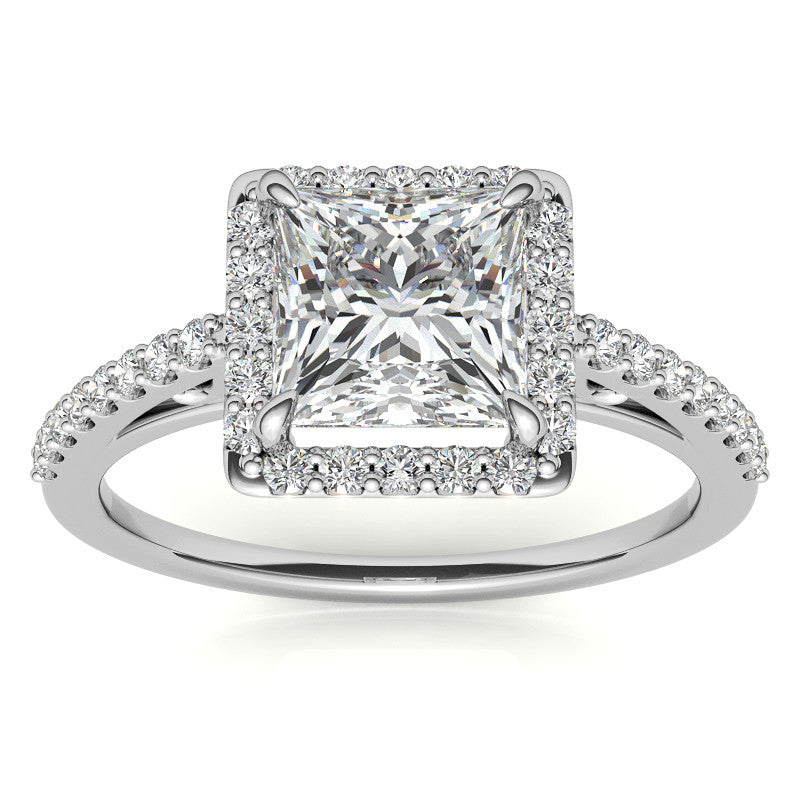 Princess cut Petite Halo Engagement Ring with Scroll Accent