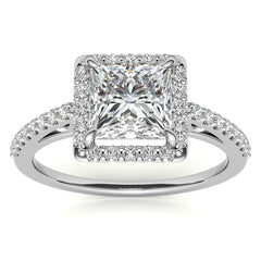 Princess cut Petite Halo Engagement Ring with Scroll Accent