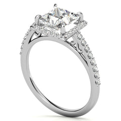 Princess cut Petite Halo Engagement Ring with Scroll Accent