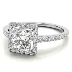 Princess cut Petite Halo Engagement Ring with Scroll Accent