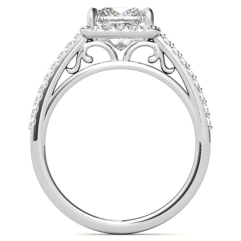 Princess cut Petite Halo Engagement Ring with Scroll Accent