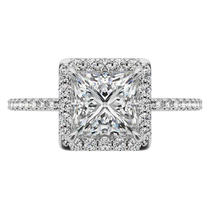 Princess cut Petite Halo Engagement Ring with Scroll Accent
