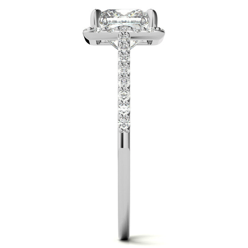 Princess cut Petite Halo Engagement Ring with Scroll Accent