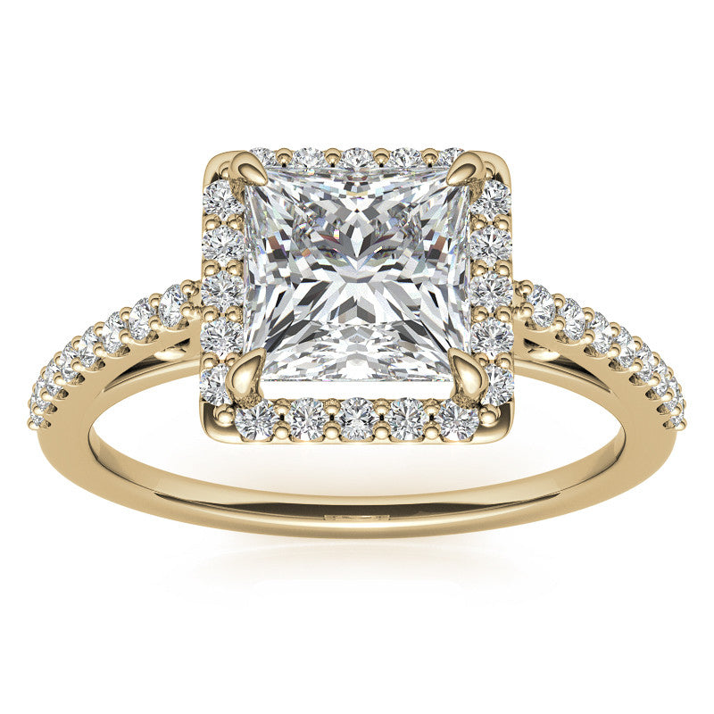 Princess cut Petite Halo Engagement Ring with Scroll Accent