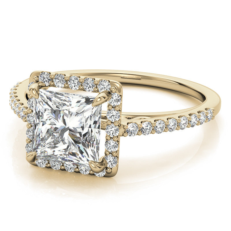 Princess cut Petite Halo Engagement Ring with Scroll Accent