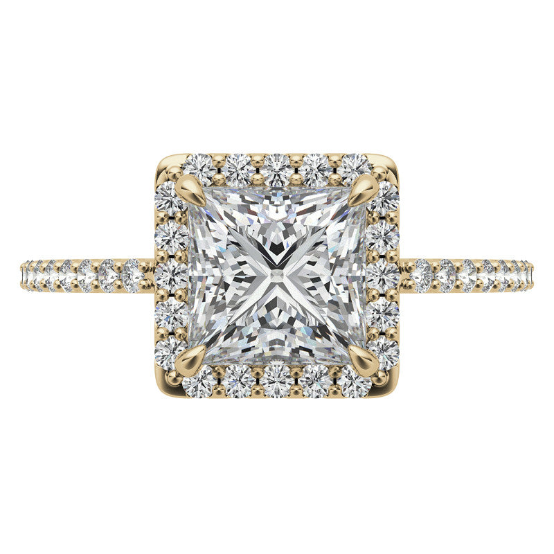 Princess cut Petite Halo Engagement Ring with Scroll Accent