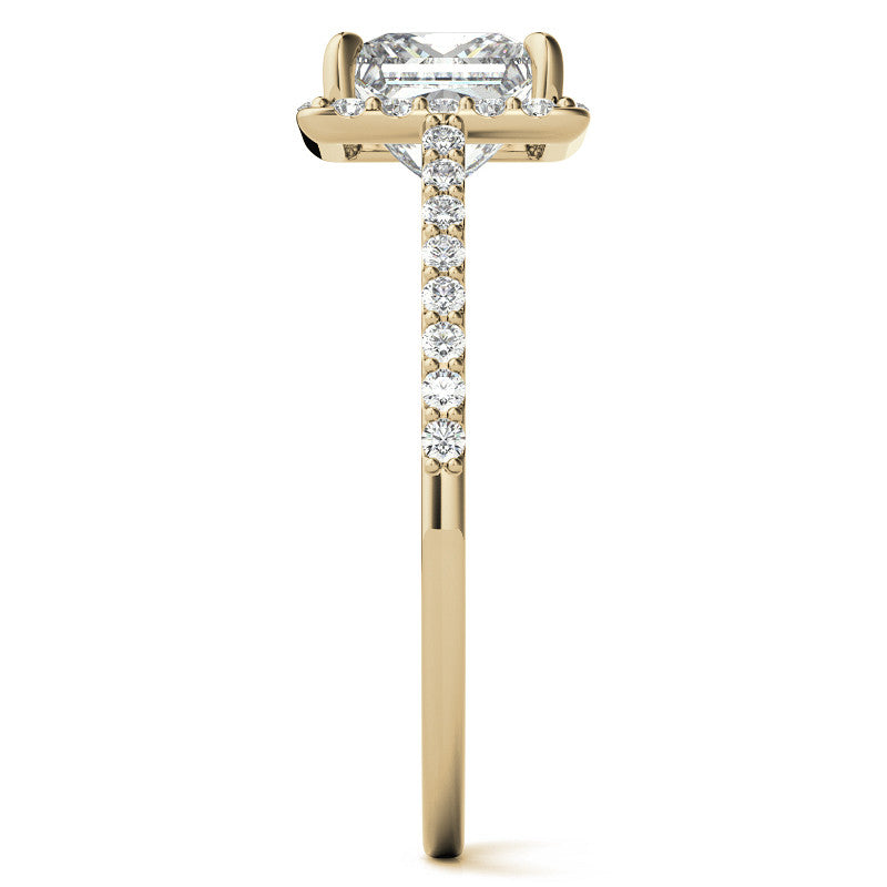 Princess cut Petite Halo Engagement Ring with Scroll Accent