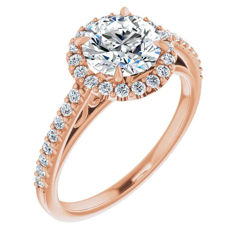 Round Petite Halo Engagement Ring with Scroll Accent