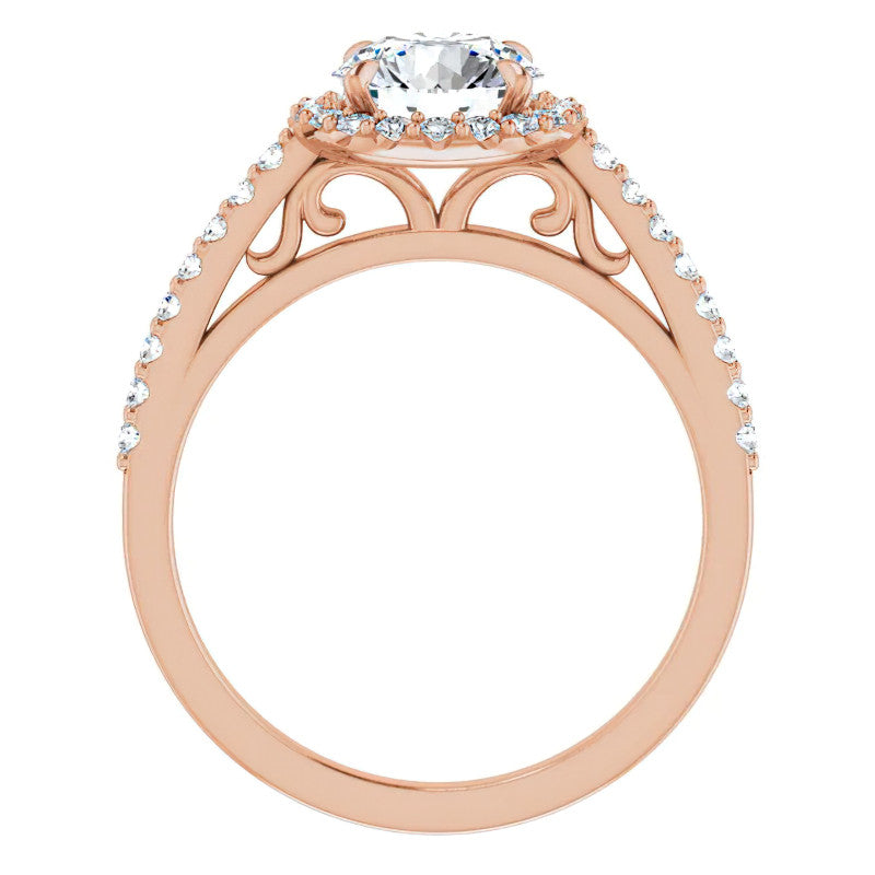 Round Petite Halo Engagement Ring with Scroll Accent