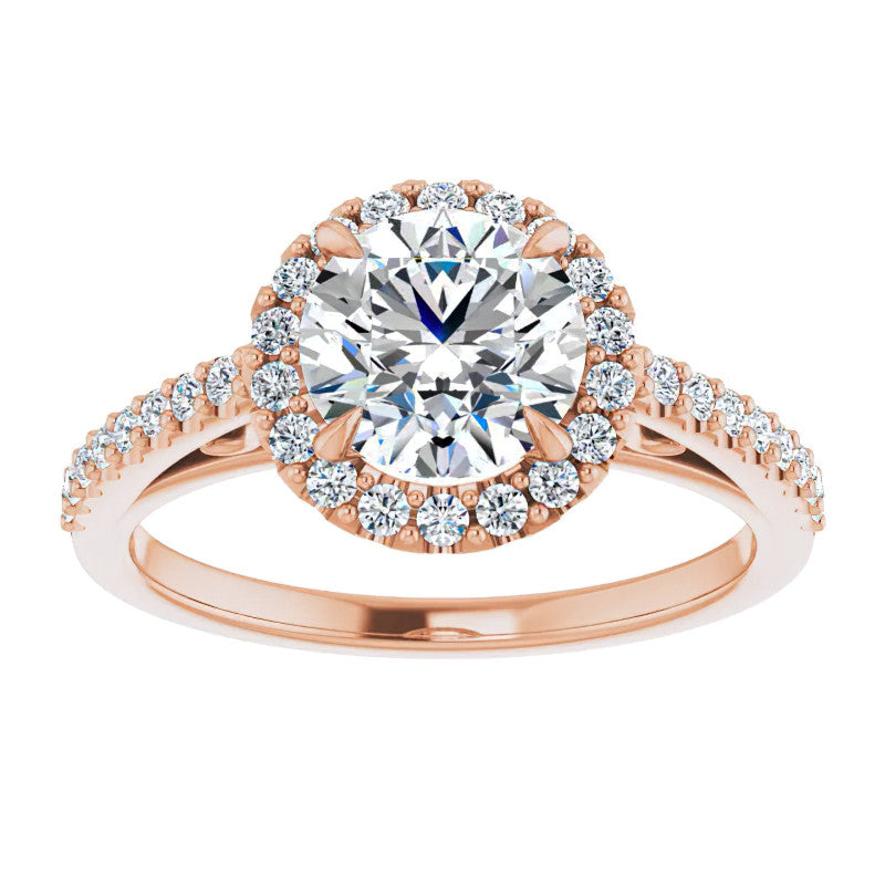 Round Petite Halo Engagement Ring with Scroll Accent